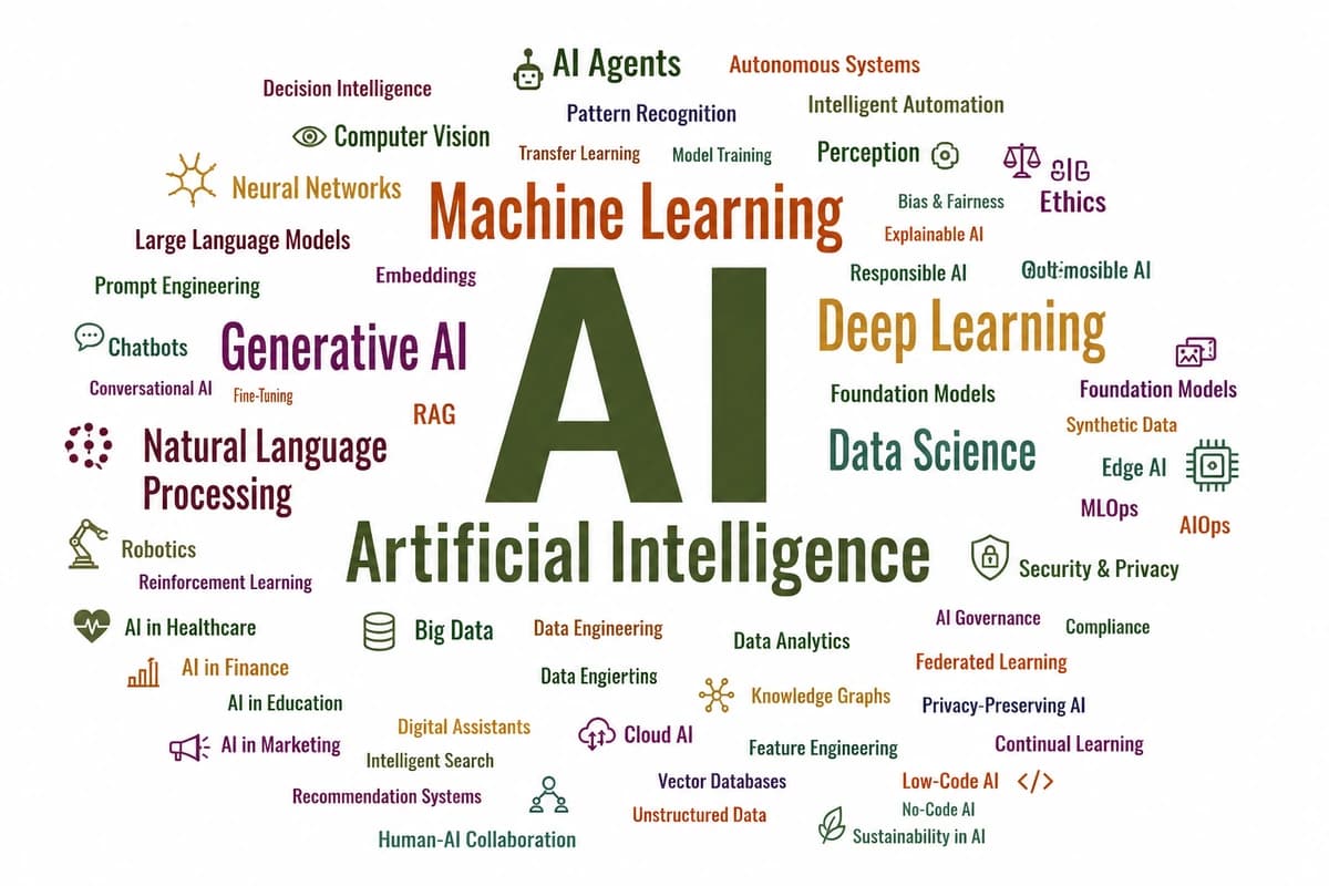 Artificial Intelligence and Deep Learning Terminology Word Cloud - Spidits.com Asset