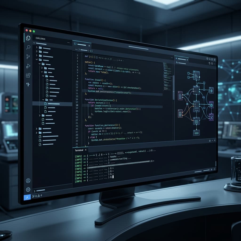 Source: Elastic agrees to buy CRV-backed Deductive AI for up to $85M | Software Development, IDE, Coding, and Programming Workflows Source: Elastic agrees to buy CRV-backed Deductive AI for up to $85M - Crisp IDE interface with syntax highlighting, folder structure tree, and programming nodes.