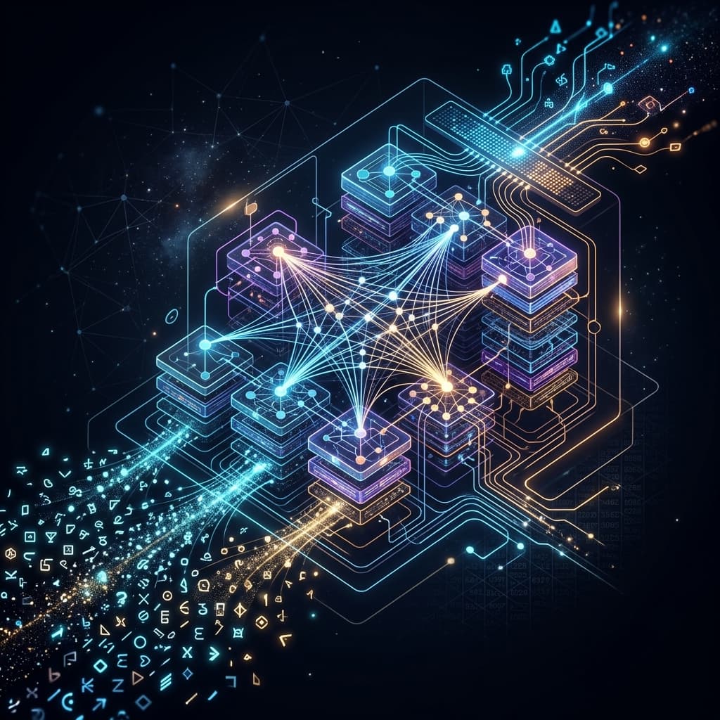 The Download: AI bottleneck debates, and BCI trials take off | Large Language Models (LLMs) and Deep Learning Transformers The Download: AI bottleneck debates, and BCI trials take off - Abstract transformer neural network layers showing text tokens and attention mechanism loops.
