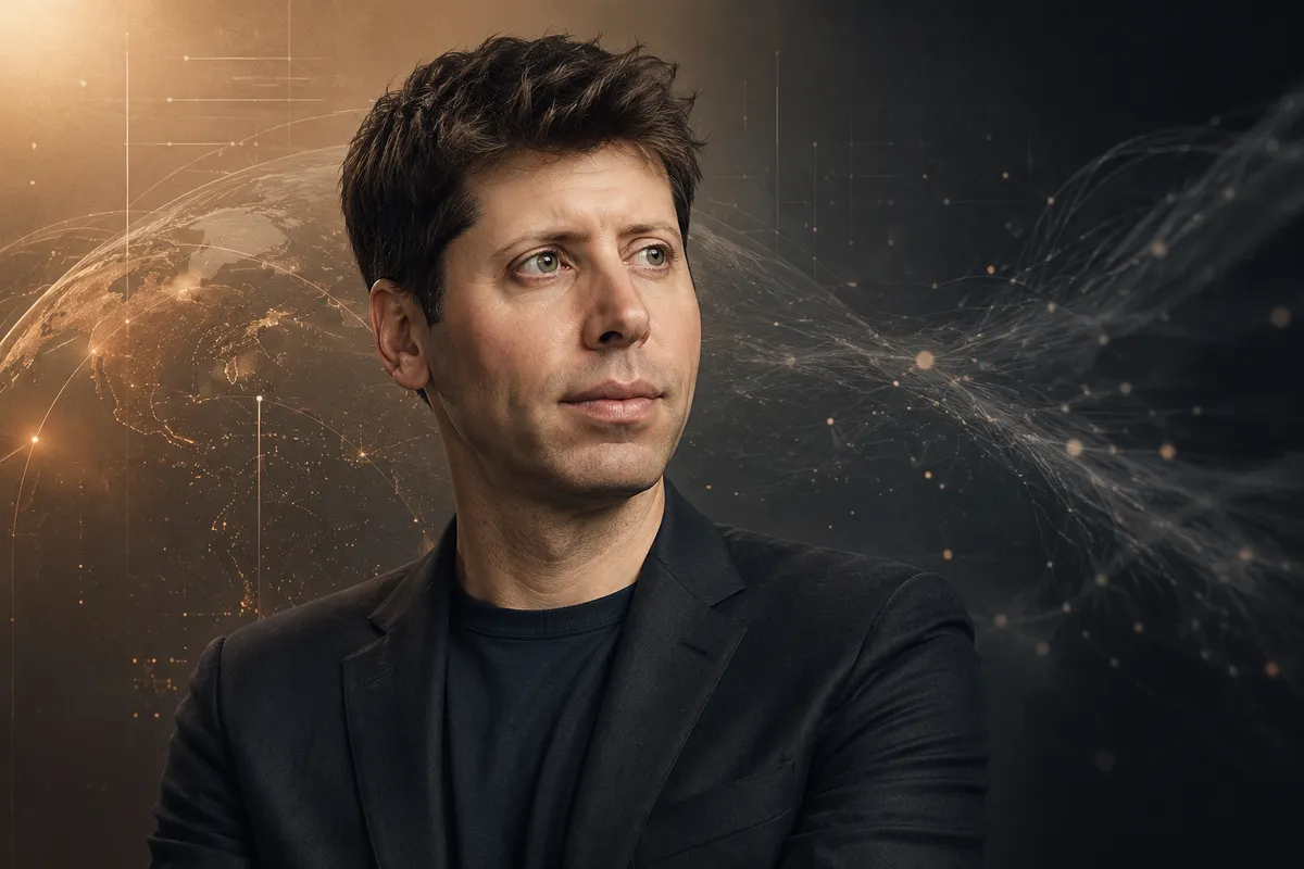 Close-up professional portrait of OpenAI CEO Sam Altman, representing AI leadership and technology vision.